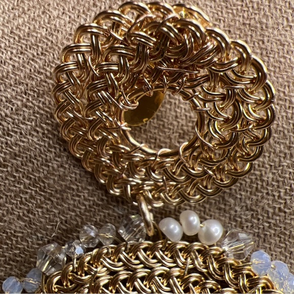 LPL creations freshwater pearls crystals,14 laminated yellow gold earrings nwot - Picture 7 of 12